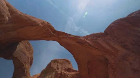 Double Arch Pan – Iconic Rock Formation in Arches National Park, Utah Stock Footage 308979781