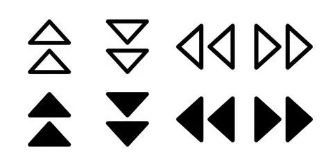 Double Arrow Icon Set. A black glyph and outline icon of double arrows, ind.. Stock Illustration