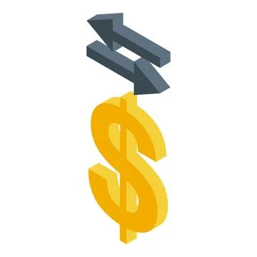 Double arrow pointing down on dollar sign, isometric money transfer concept Stock Illustration