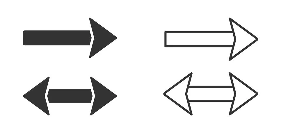 Double arrow vector lined and filled vector flat icons set. Stock Illustration