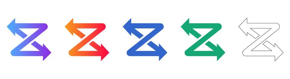 Double Arrow Z Shape Direction Icon Set Stock Illustration