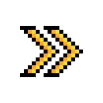 Double arrows fast forward speed up icon pixel art style yellow black frame Illustrazione stock
