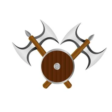 Double axe and shield logo banner vector Stock Illustration