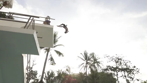 Double Back Flip at Bali Pool Club Stock Footage 106062591