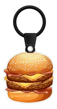 Double Bacon Cheeseburger Keychain Vector Illustration on White Background Stock Illustration