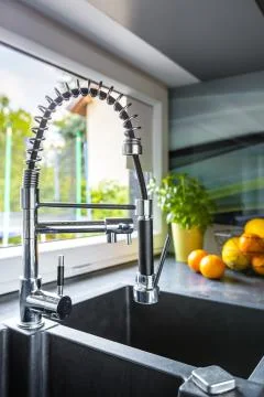 Double basin kitchen sink idea Stock Photos