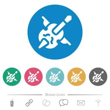 Double bass and bow solid flat round icons Stock Illustration