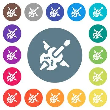 Double bass and bow solid flat white icons on round color backgrounds 库存插图