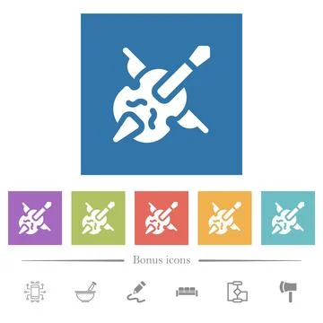 Double bass and bow solid flat white icons in square backgrounds Stock Illustration
