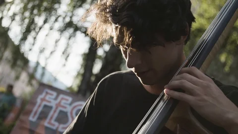 Double bass - contrabass player Stock Footage 92472704