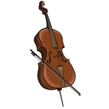 Double bass with four strings and bow Stock Illustration