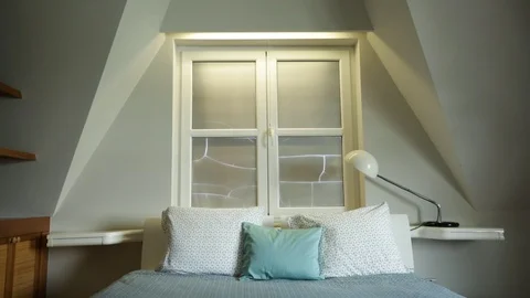 Double Bed And A Window Above 스톡 동영상 94348718
