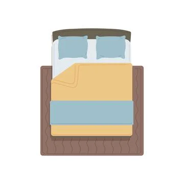 Double bed with bedding and carpet from top view Stock Illustration