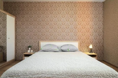 Double bed in the bedroom interior Foto stock