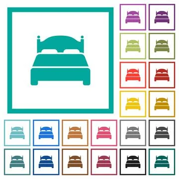 Double bed flat color icons with quadrant frames Stock Illustration
