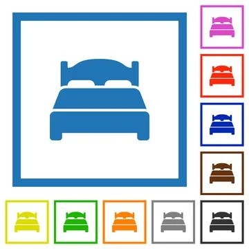 Double bed flat framed icons 库存插图