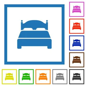 Double bed flat framed icons 스톡 일러스트