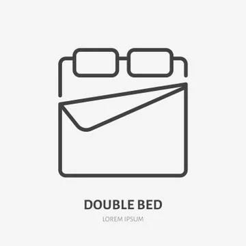 Double bed flat line icon. Bedding sign. Thin linear logo for interior store Illustrazione stock