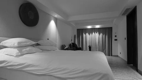 Double bed in a hotel room Stock Footage 105223071
