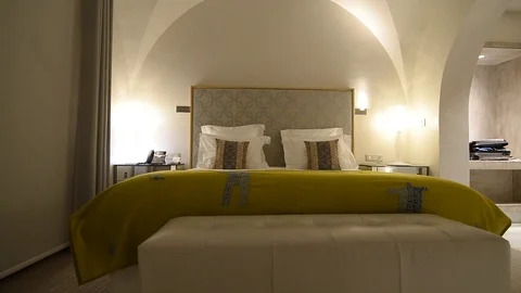 Double bed in a hotel room Stock Footage 105227068