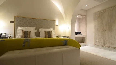 Double bed in a hotel room Stock Footage 105227159