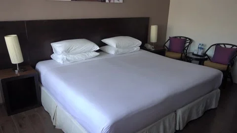 Double bed in the hotel room. Stock Footage 138773994
