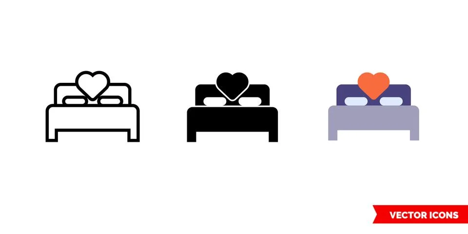 Double bed icon of 3 types. Isolated vector sign symbol. Stock Illustration