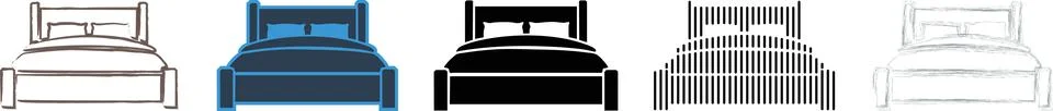 Double Bed Icon Set Vector Bedroom Furniture Symbols in 5 Styles Stock Illustration