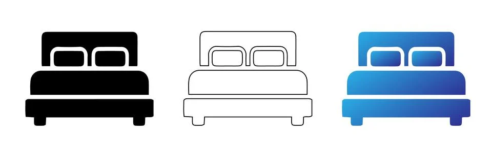 Double Bed Icon Vector Set Stock Illustration