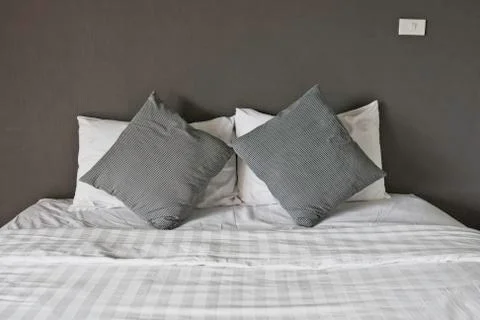 Double bed in the interior. Stock Photos