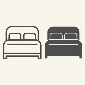 Double bed line and solid icon. Hotel bedroom symbol, outline style pictogram on Ilustración de archivo