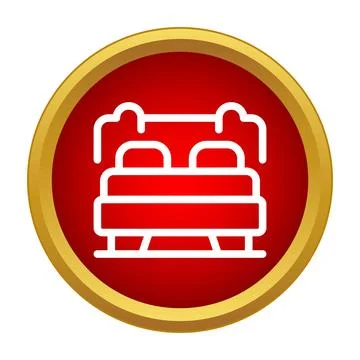 Double bed line icon in a red circle with a gold border イラスト素材