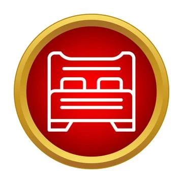 Double bed linear icon in round button Stock Illustration