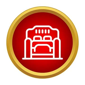 Double bed outline icon in round red button Stock Illustration