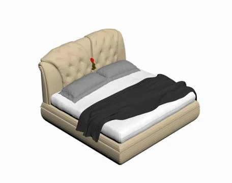 Double bed with pillows and bed linen in the bedroom Illustrazione stock