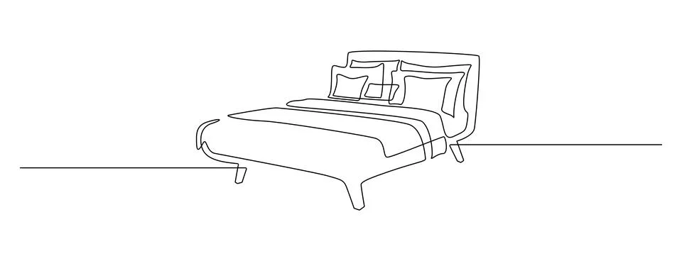Double bed with pillows in continuous one line drawing. Scandinavian stylish Illustrazione stock