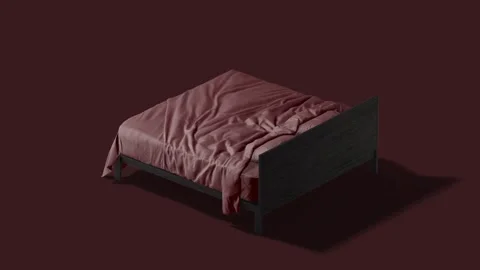 Double bed with red bedding, looped rotation, 4k Stock Footage 310180838