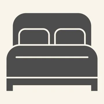 Double bed solid icon. Hotel bedroom symbol, glyph style pictogram on beige Illustrazione stock