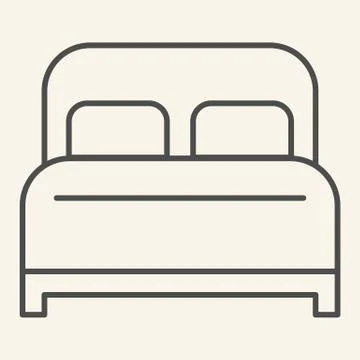 Double bed thin line icon. Hotel bedroom symbol, outline style pictogram on Illustrazione stock