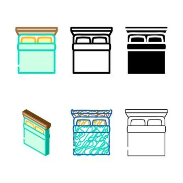 Double bed top view color icon vector set Stock Illustration