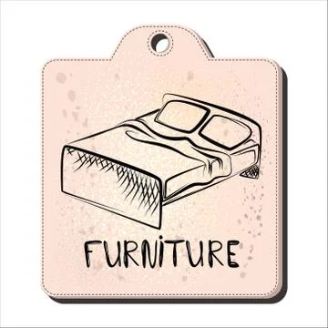 Double bed with two pillows and a blanket linear pattern on the tag for the Stock Illustration