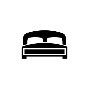 Double Bed with Two Pillows, Bedding. Flat Vector Icon illustration. Simple b Stock Illustration