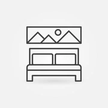 Double Bed vector concept icon in thin line style Stock Illustration