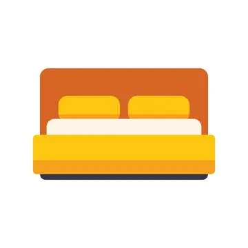 Double bed with yellow sheets and pillows and orange headboard representing.. Stock Illustration