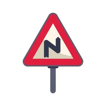 Double bend symbol on red triangle traffic sign warning about upcoming road.. Stock Illustration