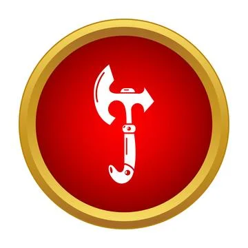 Double bladed axe weapon icon in red circle Stock Illustration