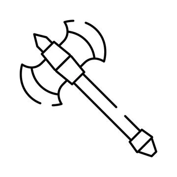 Double bladed battle axe weapon line art Stock Illustration