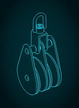 Double blocks for yacht rigging isometric blueprint Stock Illustration