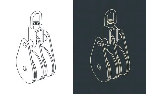 Double blocks for yacht rigging isometric blueprints Stock Illustration