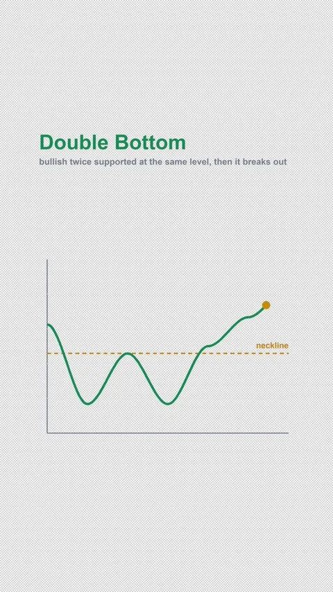 Double Bottom Labeled Chart Pattern Animation Alpha 4K Vertical 9x16 Light Stock Footage 339633516